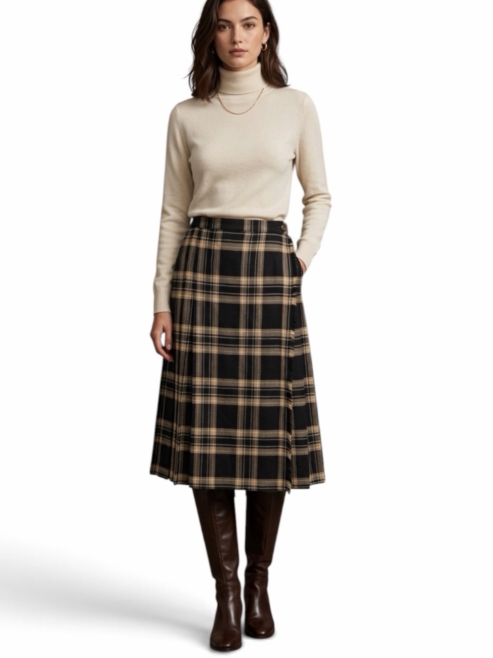 Vintage Aquascutum of London 100% Wool Plaid Kilt Skirt Size 12